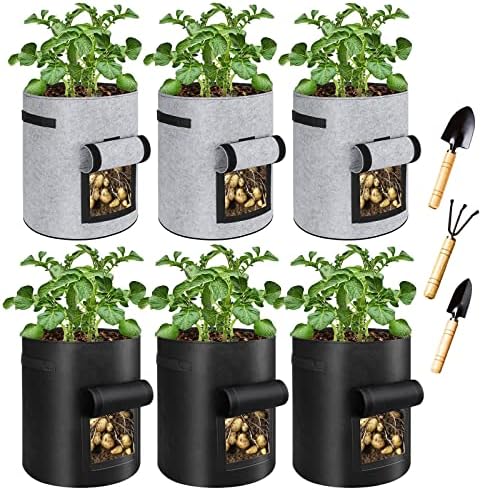 6 Опаковки 10-Галлоновых Торби за отглеждане на картофи с Мек прозорец, Градински Чанта за кацане със Здрава дръжка, Саксии за