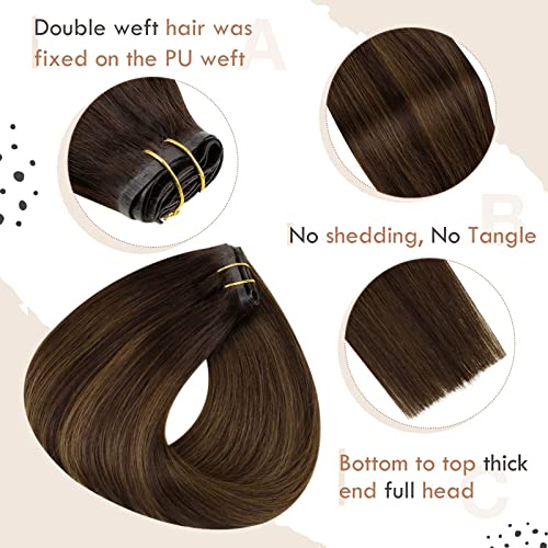 Vivienne Браун косата Balayage Истински Човешки косъм 14 Инча от тъмно кафяво до светло кафяв и кафяв Цвят С заколкой за Удължаване
