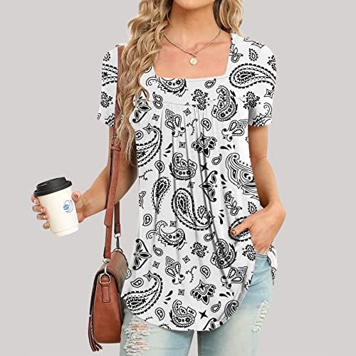Ежедневна Блуза, Тениска за Жени Лято Есен с Къс Ръкав 2023 Деколте Сърце Памучен Графична Блуза, NV NV