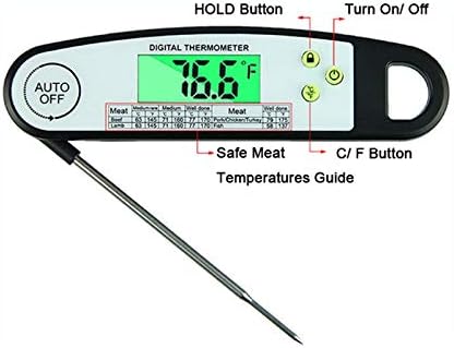 UXZDX CUJUX Водоустойчив електронен дигитален термометър за барбекю, сгъваема светлини, датчик за температура на месо и продукти барбекю за нощно виждане