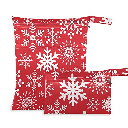 KEEPREAL Коледен фон снежинками -C 2 бр., водоустойчива чанта за влажни и мокри памперси, торбички за мокри пелени с голям капацитет, пера, многократно за мокри бански кос
