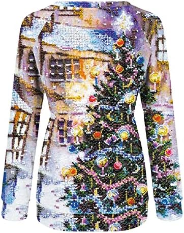 Swrowesi Ризи с Коледна Елха за Жени, Ежедневна Мода Есен Тениска с дълъг Ръкав и кръгло деколте с Коледните принтом