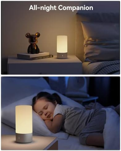 Настолна лампа, [Advanced] Нощна Лампа с Докосване за Спални, 3 Нива, Топло Бяла светлина с регулируема яркост с Цветен