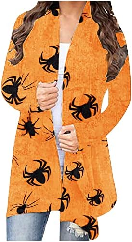 Дамско Палто с дълъг Ръкав и Принтом на Хелоуин, Блуза-плетена вълнена Жилетка, Случайни Секси Модерен Жилетка С Отворена