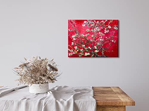 Wieco Art Червено Бадемово Цъфтящо Дърво, Репродукции на Картини на Винсент Ван Гог, Пръстови Отпечатъци, Монтиране