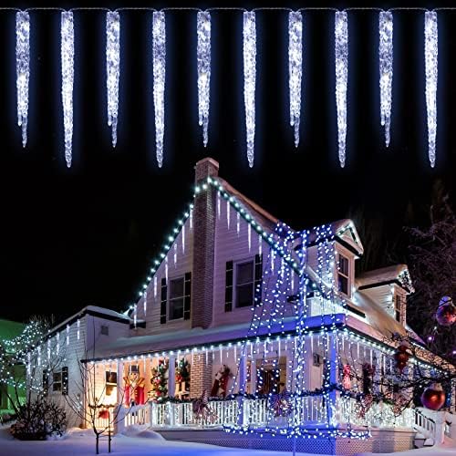 Улично осветление-ледени висулки, 10 фута. Блещукащите Светлини с 10 Големи Ледяными Цикли, Кристални Ледени Цикли, Улични Коледни Светлини за дома, Зимни Декорации з