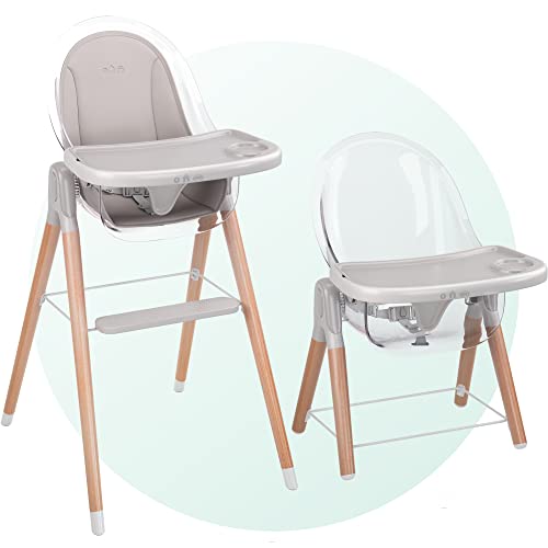 Детски дизайнерски и Луксозен дървен столче за хранене 6 в 1 за бебета и деца, Модерен, Безопасен и компактен детско столче