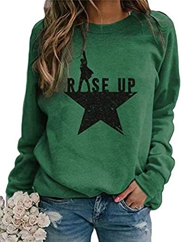 Elosele Женска Риза Rise Up Хамилтън с дълъг ръкав и кръгло деколте, Ежедневни Пуловери Свободно, Намаляване, Качулки
