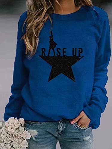 Elosele Женска Риза Rise Up Хамилтън с дълъг ръкав и кръгло деколте, Ежедневни Пуловери Свободно, Намаляване, Качулки