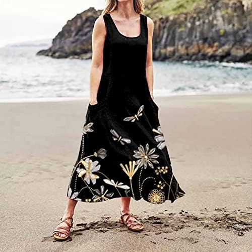 Жена Лятно Дамско Лятото Ежедневното Макси-Плажна Рокля Без Ръкави на спагети презрамки, Женствена Мини рокля