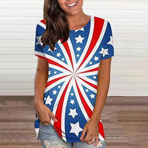 QCEMENI Туника Блузи за Жени е Свободен, Намаляване на Тениска Ден на Независимостта, Американският Флаг, Блуза с Кръгло Деколте и Къс Ръкав, Патриотични Тениски САЩ