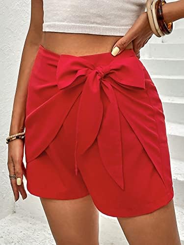 Дамски къси панталони DEVTU, Обикновена страничните къси панталони с възел, къси Панталони за жени (Цвят: Червен, Размер: