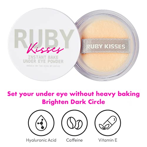 Ruby Целувки Instant Bake Under Eye Powder - Веганская прах без мирис за придаване на блясък на очите и премахване на грим, без петна (прозрачен)