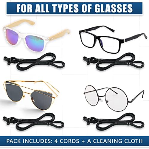 Въжета-Поставки за очила SIGONNA - Каишка за спортни Слънчеви очила за мъже и жени - Държачи за чаши на шията - Кабели-на Веригата за определяне на точки - 4 кабела (черни)