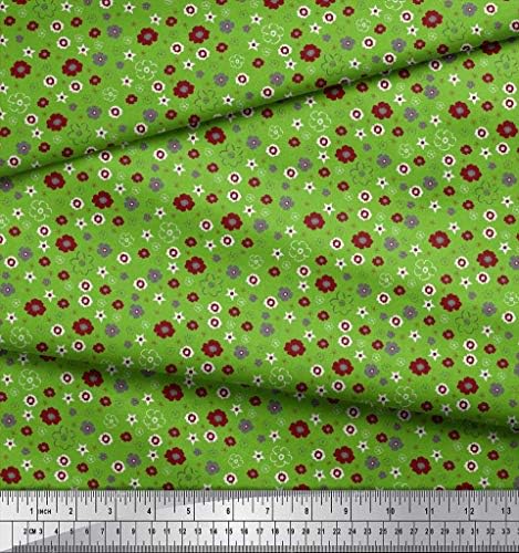 Плат от futon трикотаж Soimoi зелен цвят, с художествен принтом ширина 58 см
