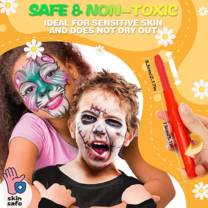 Бои, Маркери, Комплект за рисуване на лицето за деца, Миещи Маркери за Тялото, 12 Цвята, Цветни Моливи за