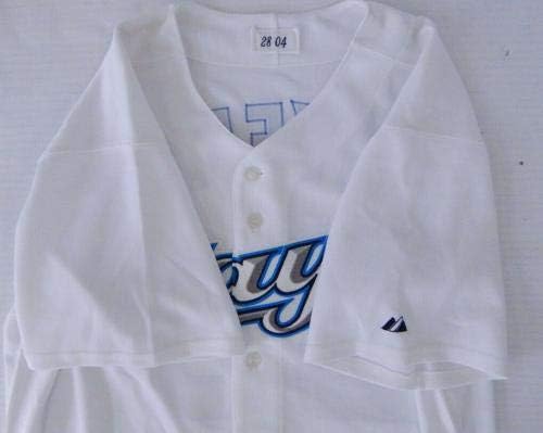2004 Торонто Блу Джейс Грег Майерс #28, Издаден в бяла фланелка BLU1681 - Използваните в играта тениски MLB
