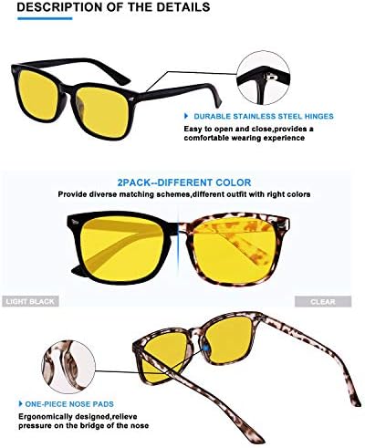 Блокиране на Синя Светлина Очила за жени/Мъже, Компютърни Очила с Квадратни HD Жълти Лещи Срещу пренапрежение на очите, на