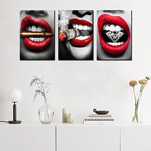 Tucocoo, 3 предмет, Платно, Стенно Изкуство, Секси червени устни с диаманти, устните с пулевыми Рисунки, Модерна Творческа