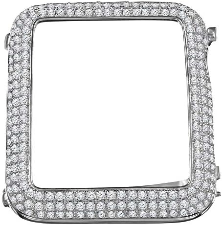 Съвместим с Apple Watch Серия # 1 Обичай Bezel с имитация на диамант от злато 14 Карата, на Лицевата им поставяне, калъф (бяло злато с бял CZ)