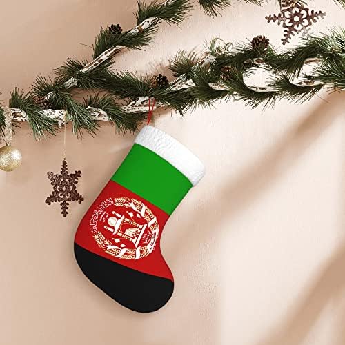 QG ZZX Коледни Чорапи с Бяла Супер Меки Плюшени Белезници, Коледни Чорапи с Афганистанското Флага, Коледни Украси, Отглеждане