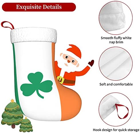 QG ZZX Коледни Чорапи с Бяла Супер Меки Плюшени Белезници Ирландски Флаг Коледни Чорапи с Трилистником Коледна Украса Отглеждане