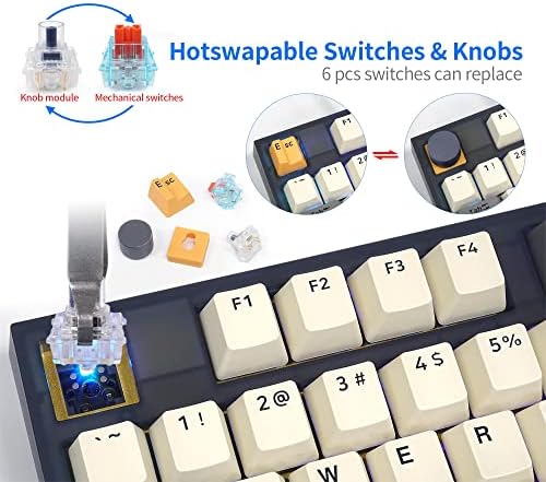 Безжична трехрежимная RGB клавиатура BOYI GK75 с възможност за гореща замяна, 2.4 Ghz / Bluetooth 5,0 / Жични клавиатура 80 комбинации с многофункционален дръжка 75% Програмируеми д?