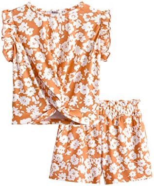 Комплект дрехи Hopeac за момичета от 2 теми, Летен Топ в стил Бохо с Цветове, с дълъг ръкав и Обрат Отпред, Тениска, къси