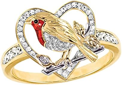 2023 Нов Пръстен Red Bird Творческа Пръстен Bird за Жени, Стръмни Пръстени за момчета (D, 9)