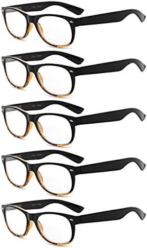 Дамски очила за четене Eyekepper Classic 80-те години, 5 опаковки, Черни Точки в черепаховой рамки за четене +2.00