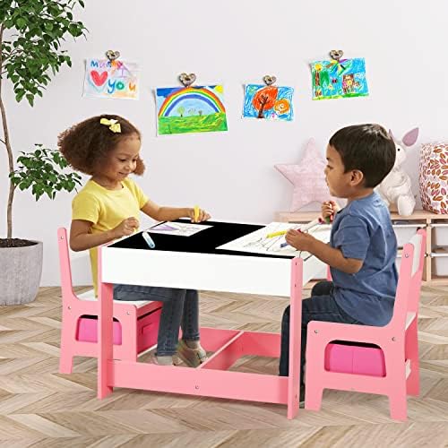 Комплект за занимания с деца COEWSKE Дървена маса и столове с кошници за съхранение на Подвижната класна дъска
