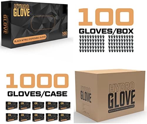 HydroGlove | 6-миллиметровые черни нитриловые ръкавици | Калъф 1000 | Дебели и здрави, без прах и латекс
