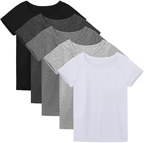 Детска базова тениска Poroka, 5 опаковки, Ежедневна Детска тениска, Обикновена Тениска с Кръгло Деколте и Къс Ръкав, Риза