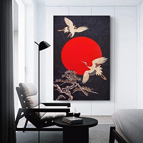 NAYUKO Слънце и Птица Азиатската Стенни Картина върху Платно с Принтом Модерен Семеен Декор 12x18 инча (30x45 см), виси в хола