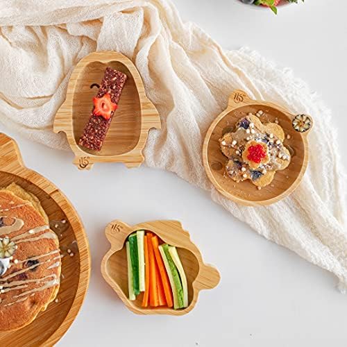Малки бамбукови тарелочки за деца, Бамбукови детски тарелочки от 3 теми за лека закуска и отбиване на бебето