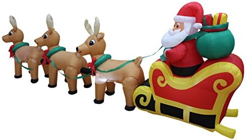 Комплект от две украса за Коледното парти, който включва анимирани 8-фута на коледа в Дядо Коледа с Пингвини в самолета и 12-Фута решена Дядо Коледа на шейна с елени 3