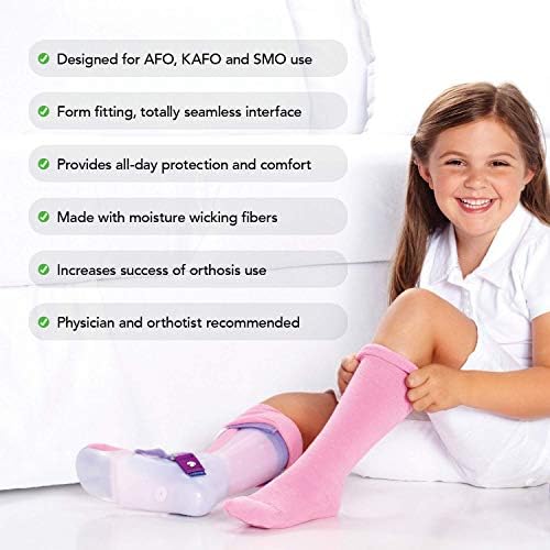Чорапи SmartKnit & CoreSpun Kids AFO Interface - 4 опаковки (2-Бели, Сиви, весела (черно / кралско синьо), детски X-Long)