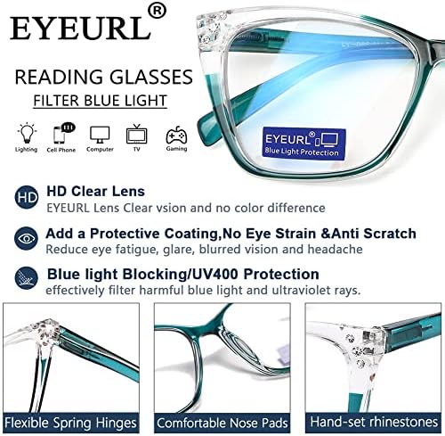 Очила за четене EYEURL за жени - Модни дамски Ридеры, Блокиране на Синя светлина, с кутия пролетта панти, със