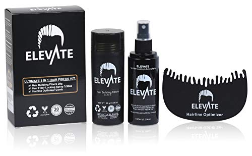 Набор от ELEVATE Hair Ultimate Perfecting 3-в-1 Включва естествени влакна за сгъстяване на коса|, Лак за фиксиране на коса | Четка за коса за оптимизиране на линията на растеж на коса