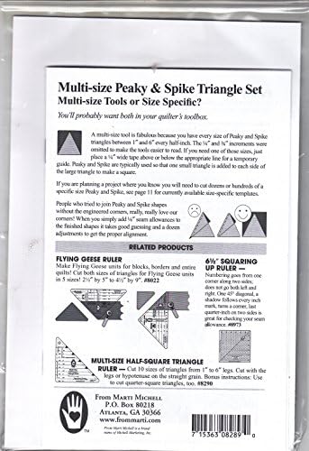 Шаблони с различни размери с заострениями и бодли от Marti Michell: за рязане на триъгълници с размери от 1 до 6 инча, със стъпка от половин инч.