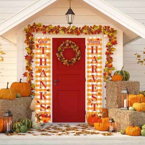 Есенни Декорации за Деня на Благодарността на открито, Щастлива Есен, която Дава Знак на Благодарност, Банер на Верандата, Декорация на вратата в Деня на Благодарно