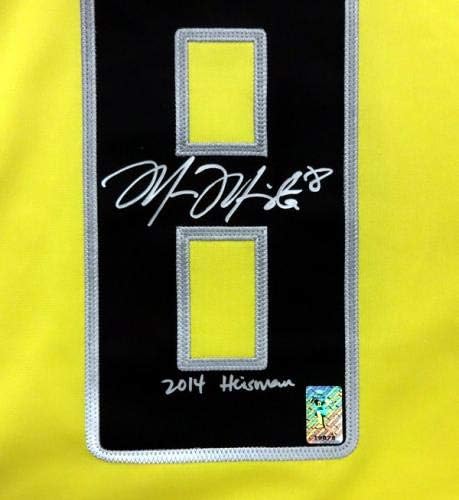 Oregon Ducks Маркус Мариота Жълтата Фланелка Nike с автограф на 2014 Heisman Размер M ММ Холографски 89859 - Тениски за
