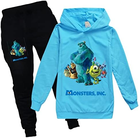 Детски Есенно-зимния спортен костюм LanboQ с качулка Monsters Inc. Комплекти Толстовок и Спортни панталони, Удобни Ежедневни Блузи за момчета