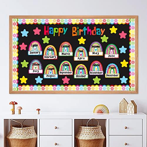 36 Парчета 6 Boho Happy Birthday Months Деколтета за Черната дъска Реклами на Ден на Раждане Диаграма Декор на Класната стая