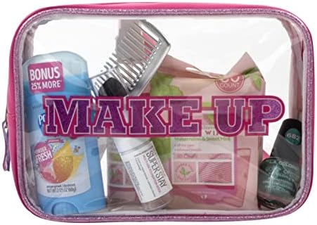 Бистра Косметичка Emma & Клои, Одобрен авиокомпания TSA, Малката Пътна Прозрачна Косметичка за грим с Надпис за Чантата (Make Up)
