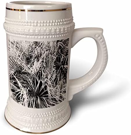 Триизмерни палмови листа В черно-бяла абстрактна фотография - Стъклена чаша с 22 грама (stn-362545-1)