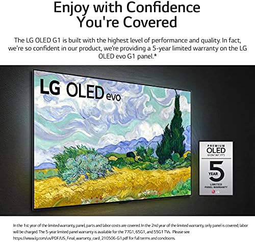 LG OLED G1 Series 77 Алекса С вграден 4k Smart OLED evo-телевизор, галерейный дизайн, честота на опресняване 120 Hz, поддръжка на изкуствен интелект, Dolby Vision IQ и Dolby Atmos, WiSA Ready (OLED77G1PUA, 2021)