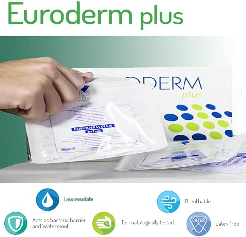EURODERM Plus 4 x 7 7/8 Инча, прозрачна полиуретанова залепваща островковая превръзка за рани - Водоустойчива, защитена от бактерии, стерилен, дишаща, с абсорбираща незалепв?
