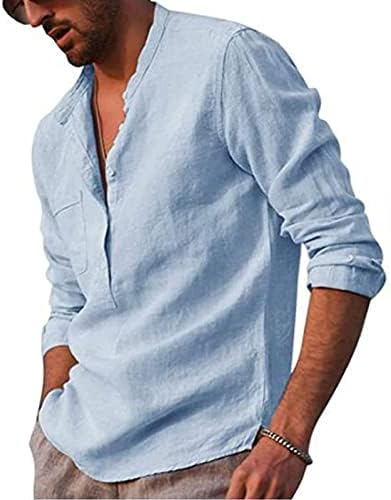 Мъжки Ежедневни Риза с дълъг ръкав и V-образно деколте, Летни Блузи в Стил Хипи за Йога с Джоб, Плажна Бельо Риза с