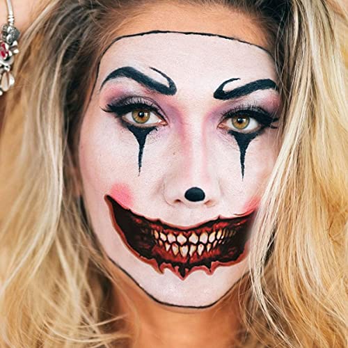 Aaiffey 12 бр. Стикери с Татуировка на Устата Ужасно Клоун на Хелоуин, Временни Татуировки за Хелоуин, Етикети за Лице,